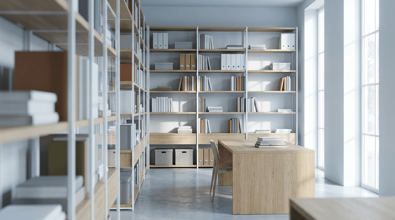 Neatly organized shelves in a bright Toronto living room